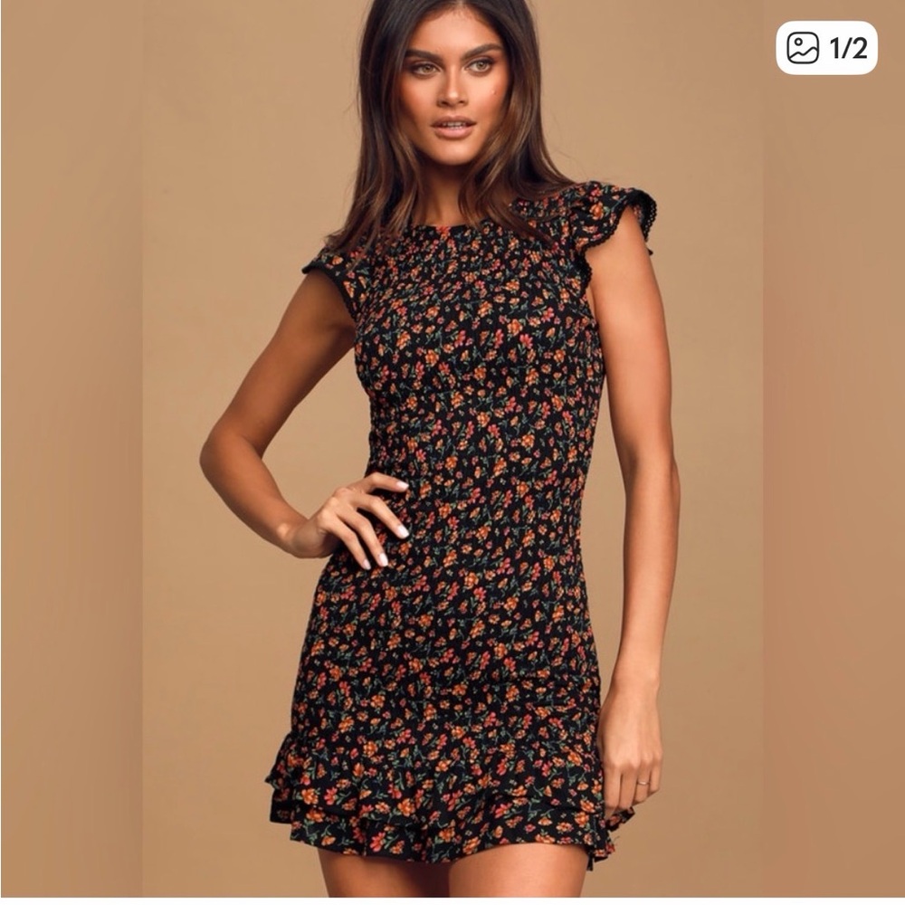 Lost + Wander Black Floral Mini Dress